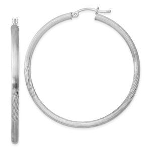 3mm, Satin, Diamond Cut Sterling Silver Hoops - 50mm (1 7/8 Inch)